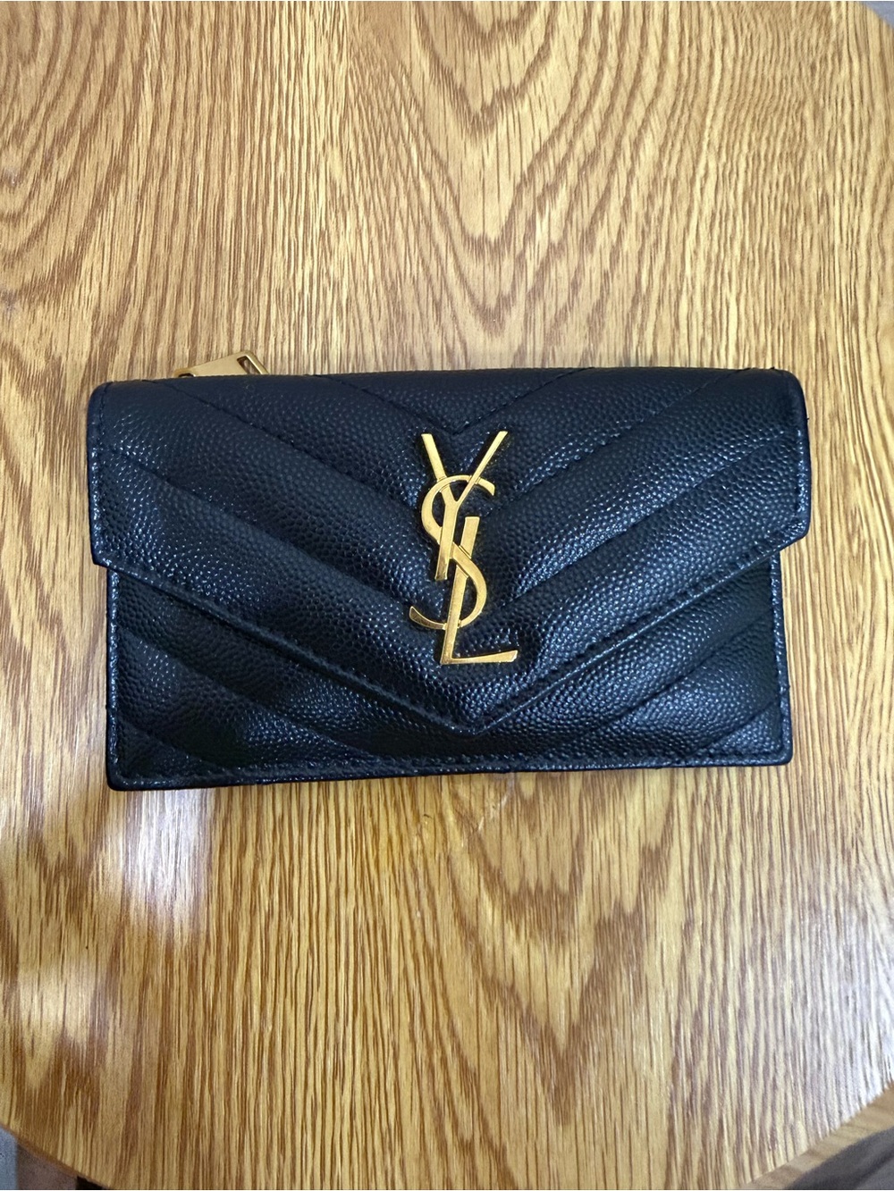 Saint Laurent Black Quilted Leather Envelope Wallet with Gold YSL Emblem